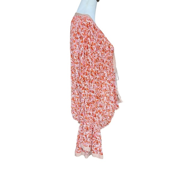 Nalini Cardigan Top Women’s One Size Orange Boho Tassels Tie Front Bell Sleeves - Picture 2 of 11